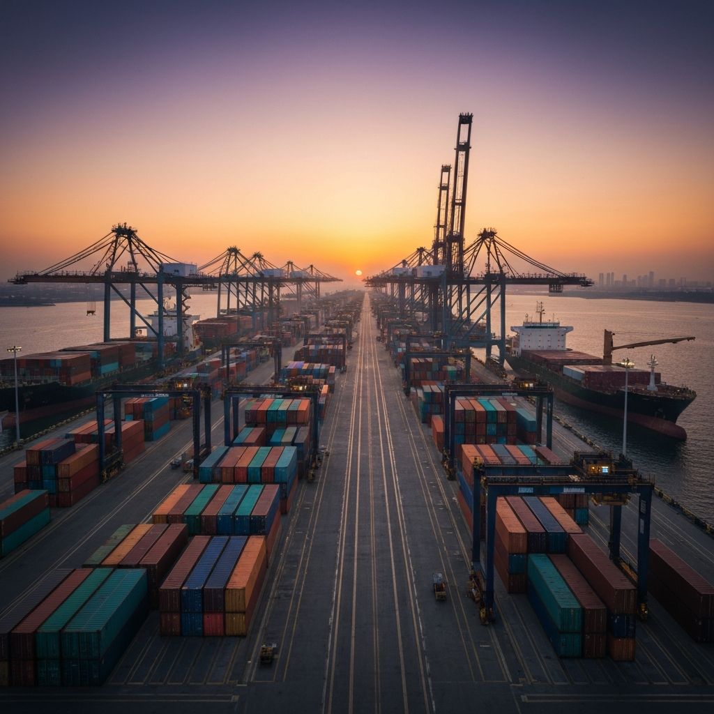 Puerto industrial con cadena de suministro internacional